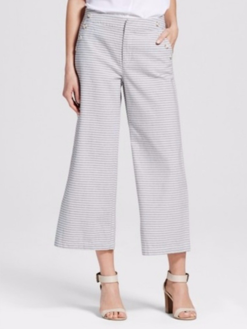 MERONA Gray & White Striped Sailor Crop Pants size 12